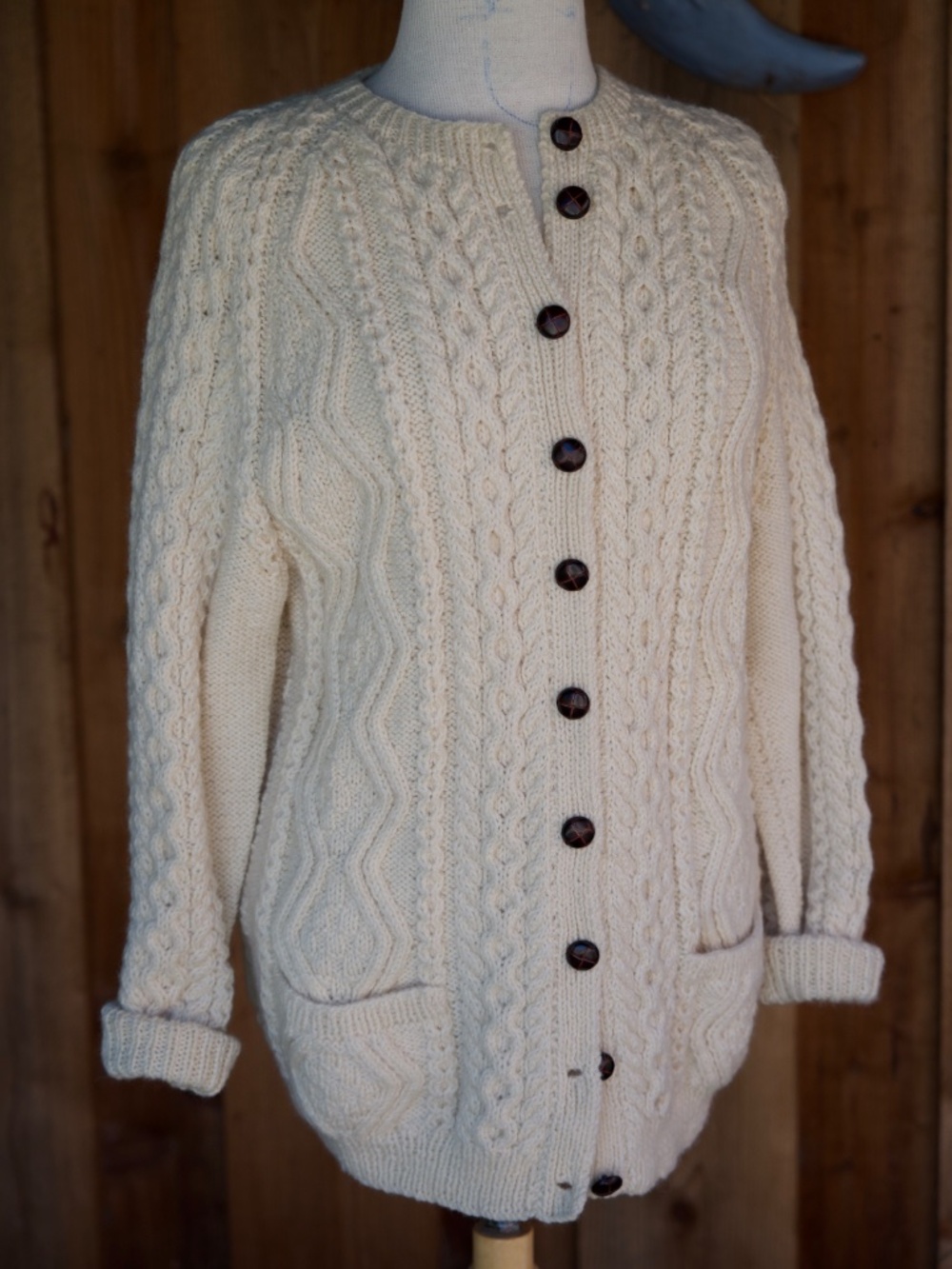 Vintage Nordstrom 100% Lambswool Cable Knit Cardigan Made In England Woman's M
